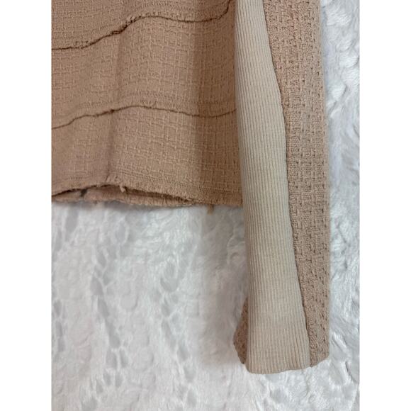 Rebecca Taylor Tweed Boucle Wool Lamb Leather Blazer Jacket Pink Tan Size 8 - Picture 10 of 13